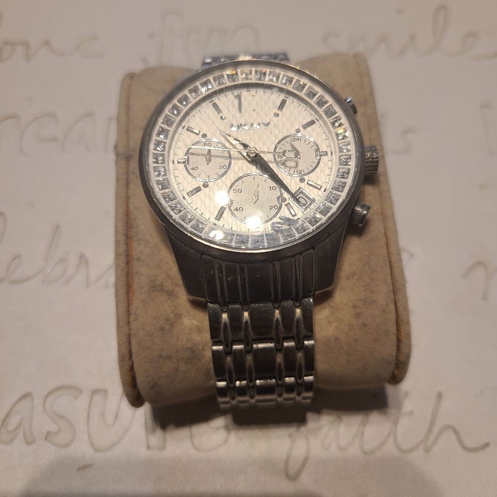 DKNY Stainless Steel Chronograph Watch with Silver Dial